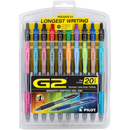 Pilot G2 Bolígrafos de Gel Recargables Punta Fina 0.7 mm - Colores Variados - paquete de 20 piezas