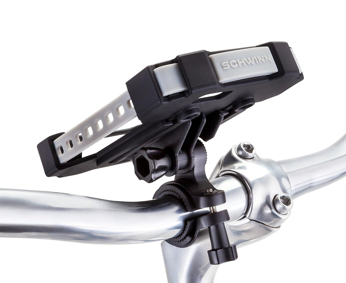 Schwinn - Soporte para manubrio de Smartphone para Bicicleta, Ajuste Universal, Acceso a Cable de Audio, Accesorios de Bicicleta, Negro y Gris