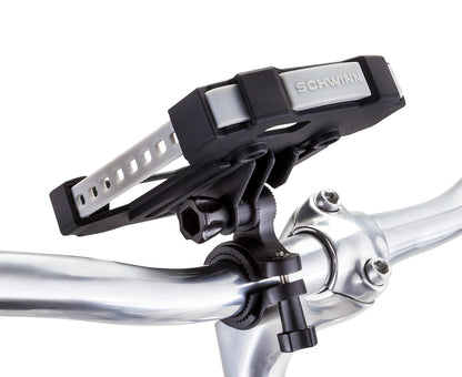 Schwinn - Soporte para manubrio de Smartphone para Bicicleta, Ajuste Universal, Acceso a Cable de Audio, Accesorios de Bicicleta, Negro y Gris