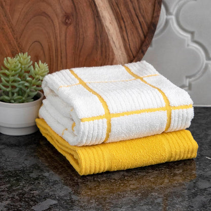 T-Fal Textiles - Juego de 2 Toallas de Cocina sólidas y a Cuadros, 2 Unidades, limón, 2 Unidades