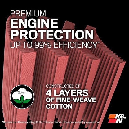 K&N RU-3130 Filtro de Aire Universal Lavable, Rojo, Brida 3.5 Pulgadas