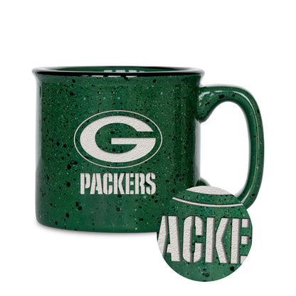Rico Industries NFL Football Green Bay Packers Speckle - Taza de fogata grabada con láser de 12 onzas