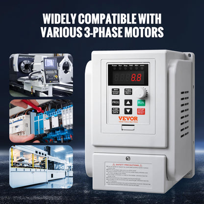 VEVOR VFD 5HP, 4KW, 18A, 1 fase 220V-240V entrada a 3 fases 220V-240V salida variable, 0-400Hz VFD para control de velocidad del motor de CA
