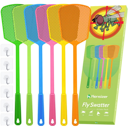 Kensizer - Juego de 6 matamoscas, matamoscas, de plástico de Mango Largo Gigante, matamoscas, matamoscas, matamoscas, Gran matamoscas, Que Funcionan para Interiores y Exteriores