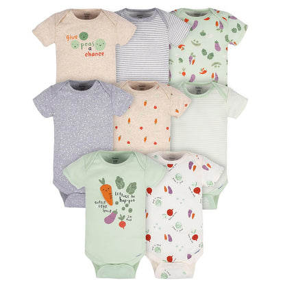Gerber Paquete de 8 Mamelucos para Bebé Manga Corta - 3-6 Meses - Veggies felices