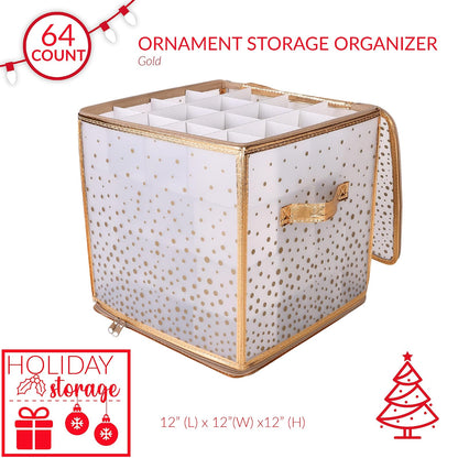 Simplify Caja de Almacenamiento de Adornos de 64 Unidades, plástico, Organizador Decorativo, contenedor de Almacenamiento, Dorado, 12 x 12 x 12 x 12 Pulgadas