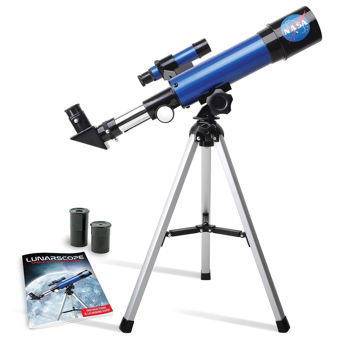 NASA Telescopio lunar para niños – Aumento de 90x, incluye dos oculares, trípode de mesa y alcance del buscador