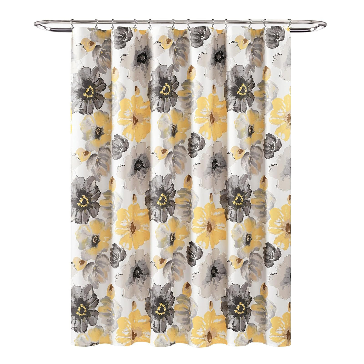 Lush Decor Leah - Cortina de Ducha con diseño de Flores Grandes Flores, 183 x 183 cm, Color Amarillo y Gris