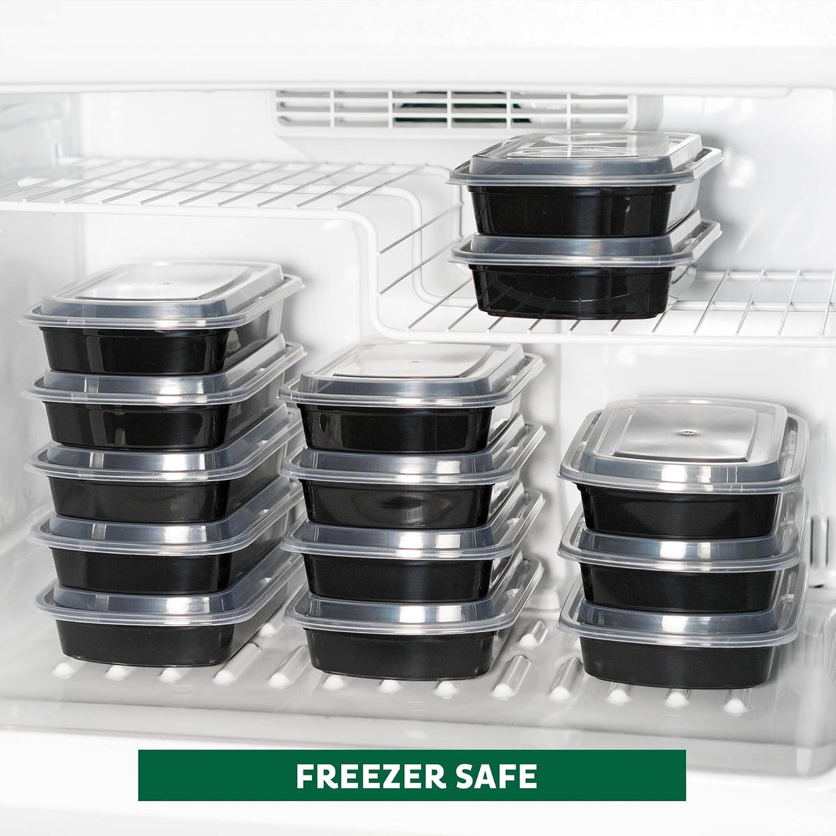 Freshware - Recipientes para preparación de comidas [45 unidades] 1 compartimento con tapas, recipientes de almacenamiento de alimentos, caja bento, sin BPA, apilables, aptos para