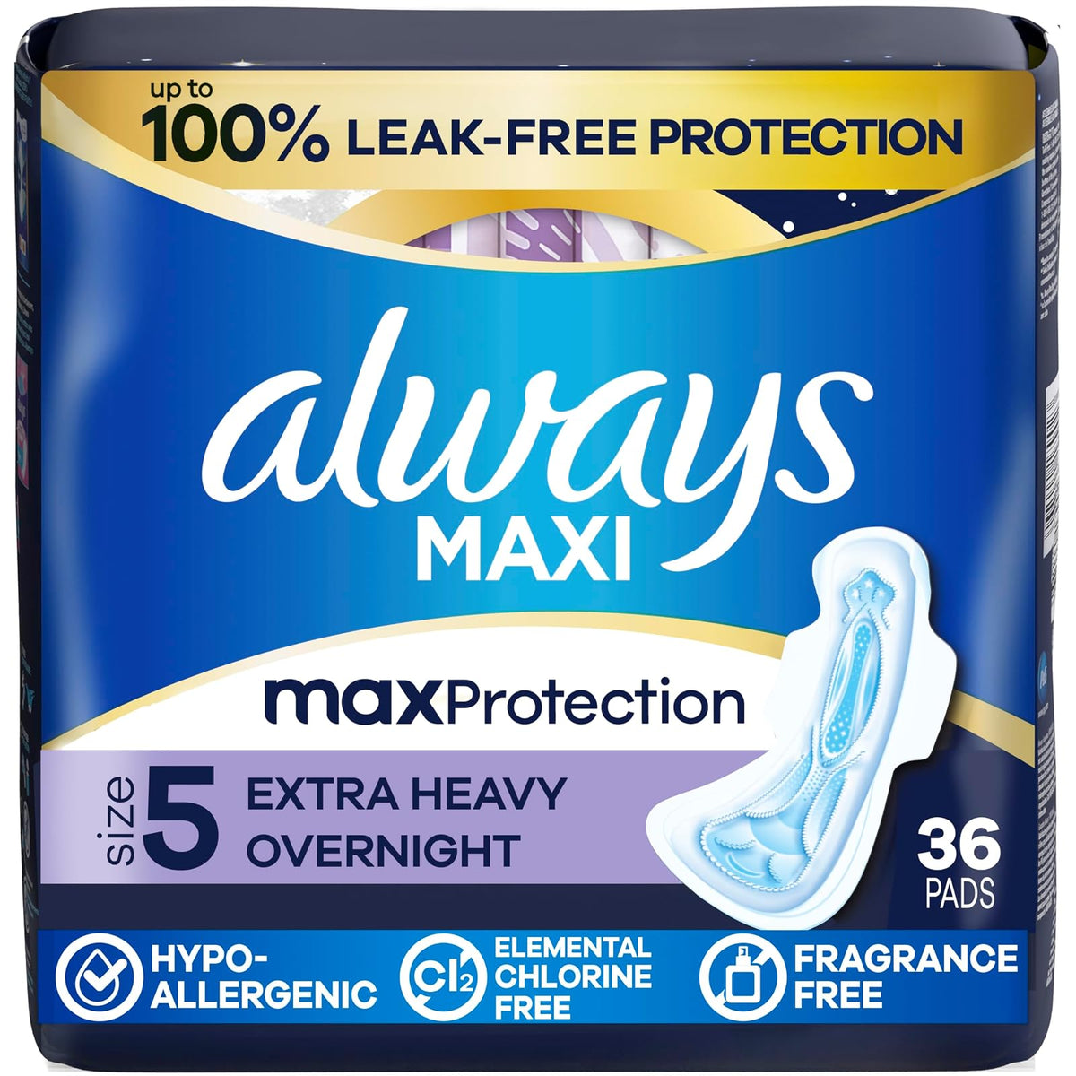 Always Maxi Extra Heavy Overnight Pads - 36 Count