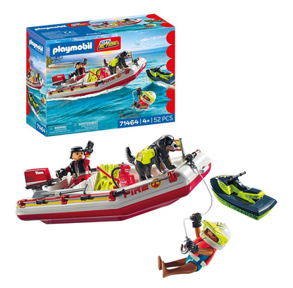Playmobil Set de Bomberos con Figura y Accesorios - Barco de bomberos