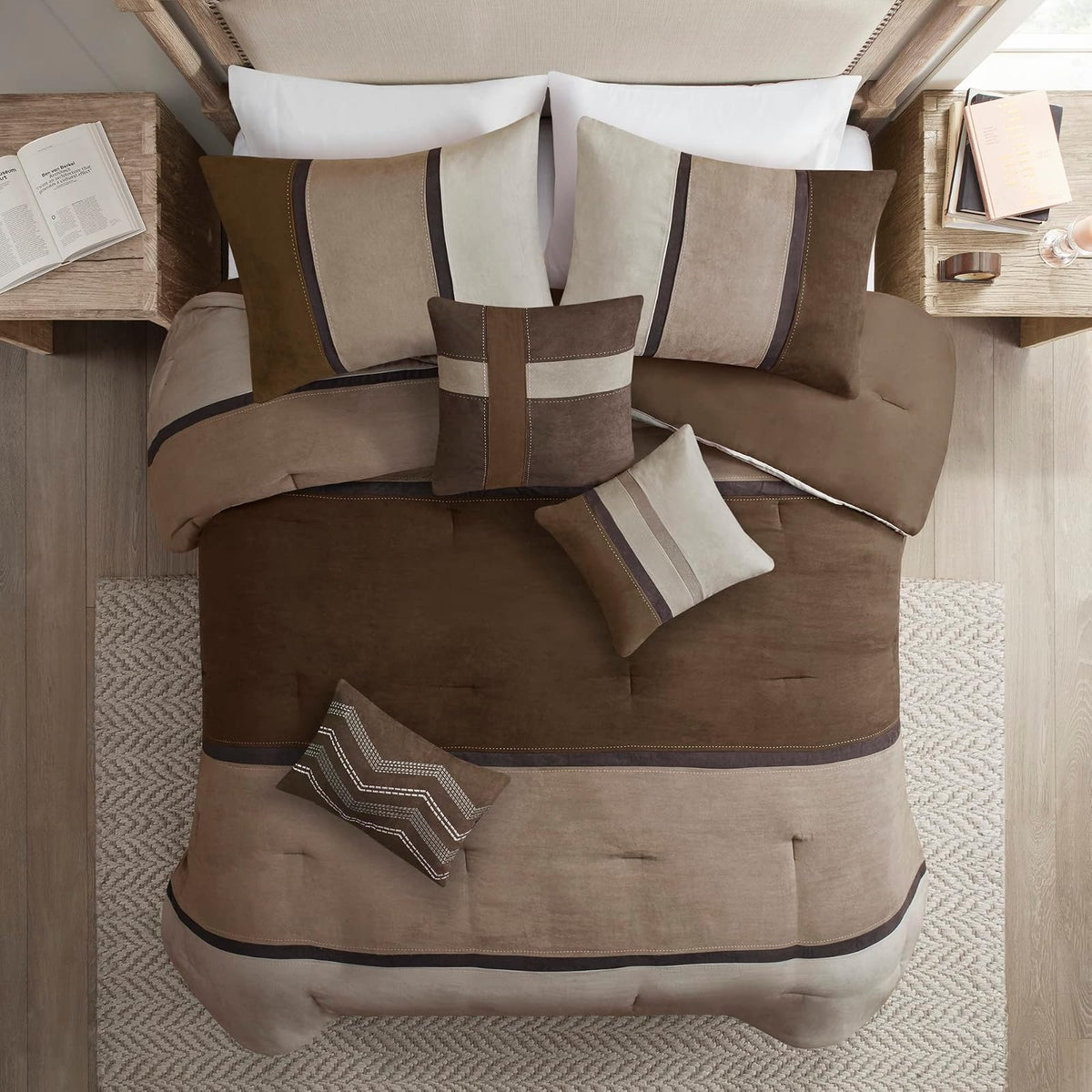 Madison Park Palisades - Juego de edredón Moderno de Gamuza sintética, diseño de Rayas para Todas Las Estaciones, Ropa de Cama acogedora Alternativa de plumón con Fundas a Juego, Almohadas