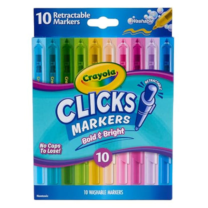 Crayola - Marcadores retráctiles (10 unidades), marcadores lavables para niños, marcadores de clic, suministros escolares para niños, regalos, a partir de 5 años