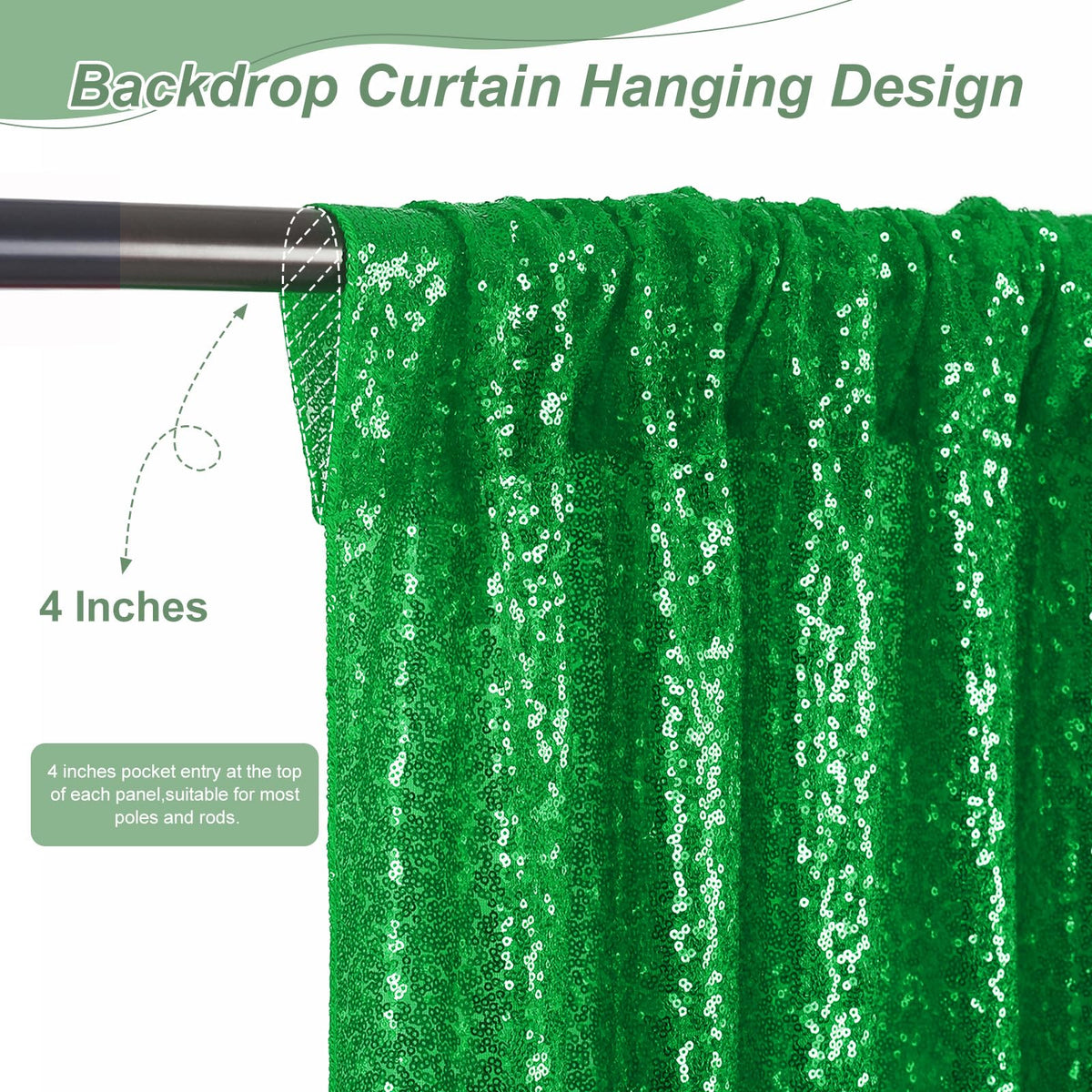 Cortinas de telón de Fondo de Lentejuelas Verdes 6 Piezas de 2 x 8 pies con Purpurina para decoración de Navidad, decoración de Fiesta, Tartas, telón de Fondo de Mesa