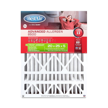 BestAir AB2025-11R AC Furnace Filter, 20" x 25" x 5", MERV 11, Fits 100%, for Trion Air Bear, Supreme, Skuttle, GeneralAire, Source1, Ultravation & Braeburn Models, 16" x 25" x 5", White, 2