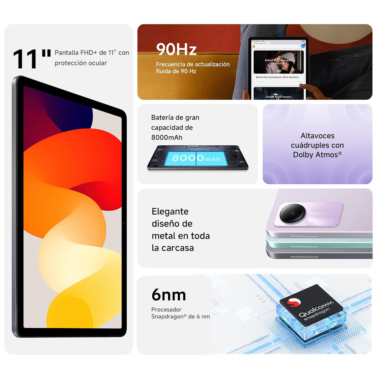 XIAOMI Redmi Pad SE 4GB RAM+128GB ROM Verde Menta Batería 8000mAh | Pantalla 11" FHD+ 90Hz | Snapdragon® 680 | WiFi | MIUI Pad 14 basado en Android 13
