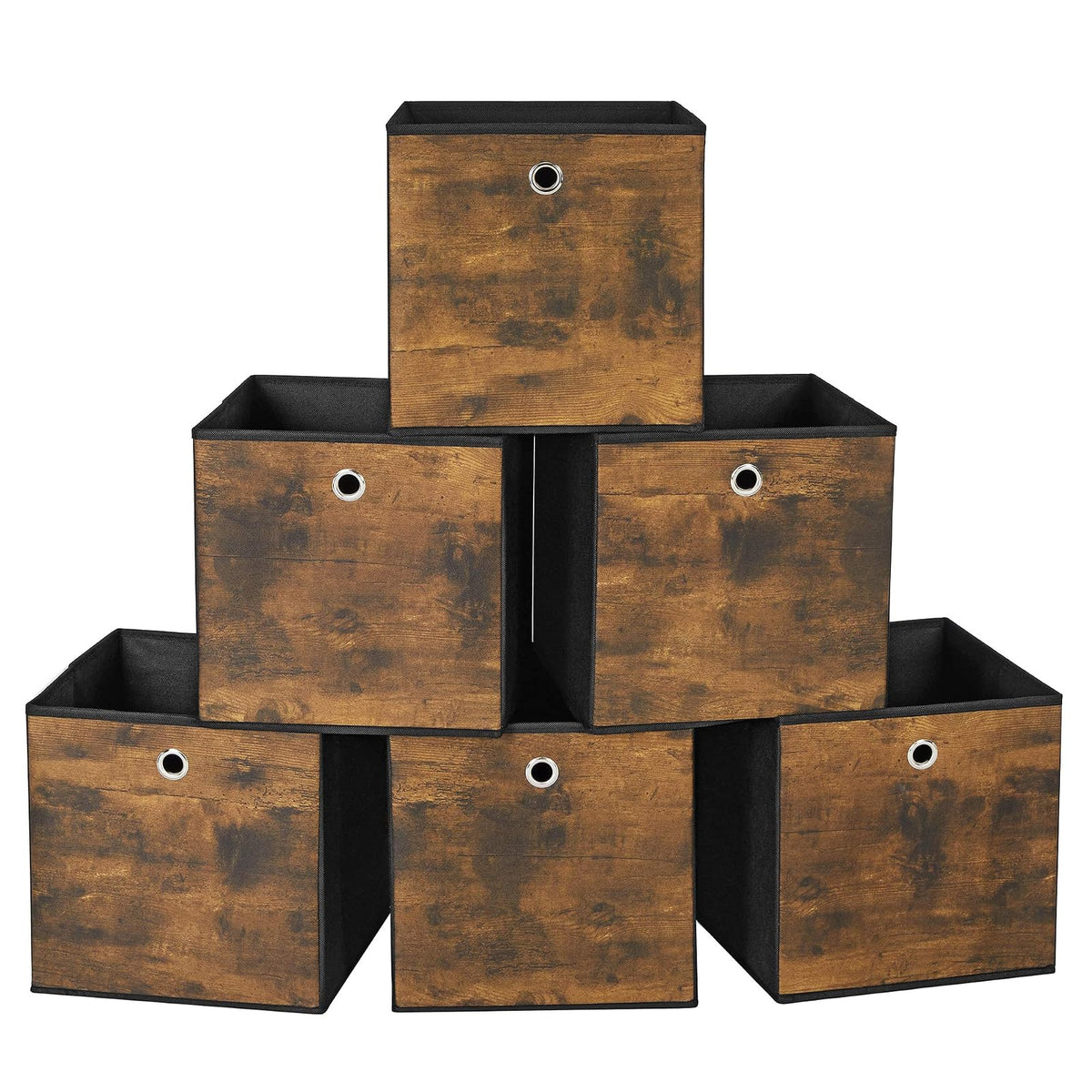 SONGMICS - Cubitos de almacenamiento plegables de tela, juego de 6 | SONGMICS - Cubitos de almacenamiento, 11.8 x 11.8 x 11.8 pulgadas, café rústico y negro, URFB102B01