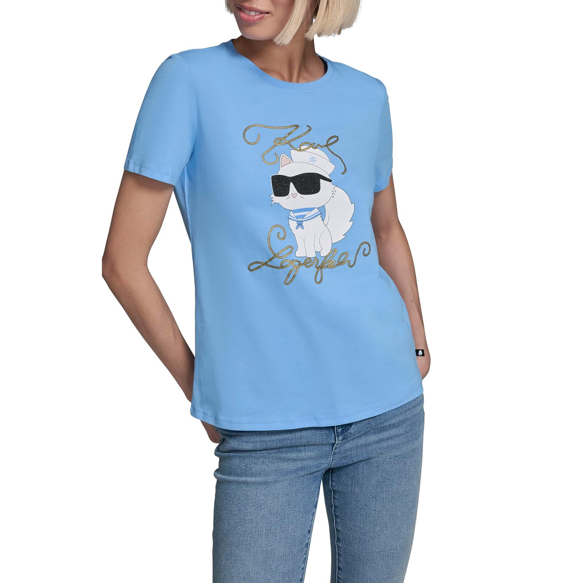 Karl Lagerfeld - Playera de Manga Corta con Cuello Redondo para Mujer