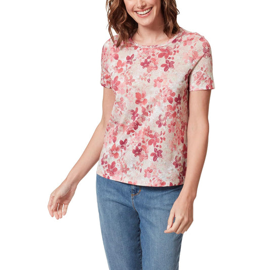 Gloria Vanderbilt Amanda - Playera de Punto de Manga Corta para Mujer con Cuello Redondo Ancho estándar