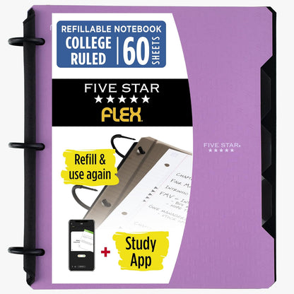 Five Star Flex Cuaderno Recargable, Papel Rayado, 200 Hojas - Morado