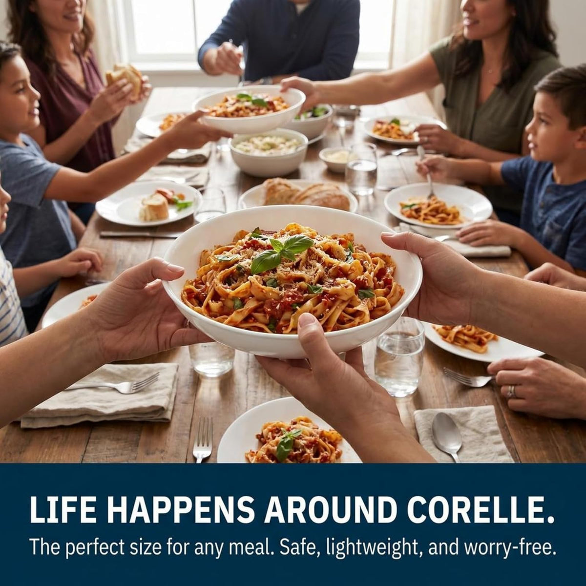 Corelle - Cuencos Versa de 4 piezas para ensalada de pasta y más, servicio para 4, duraderos y ecológicos, juego de cuencos compactos de 30 onzas, aptos para microondas y lavaplatos, color blanco