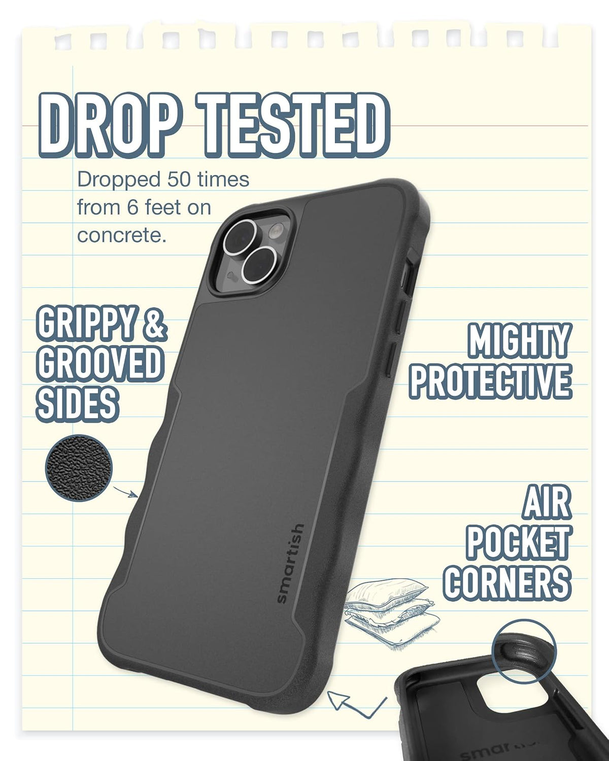 Smartish iPhone 14 Plus Funda Protectora - Gripzilla Compatible con MagSafe [Robusta + Resistente] Agarre y Proteccion Reforzada a Prueba de Golpes - Negro