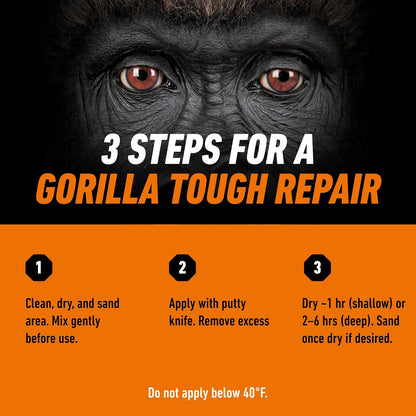 Gorilla - Kit de relleno de madera multiusos, con cuchillo de masilla y | Repara grietas y agujeros, acabado lijable suave, resistente al agua, reparación de alto rendimiento