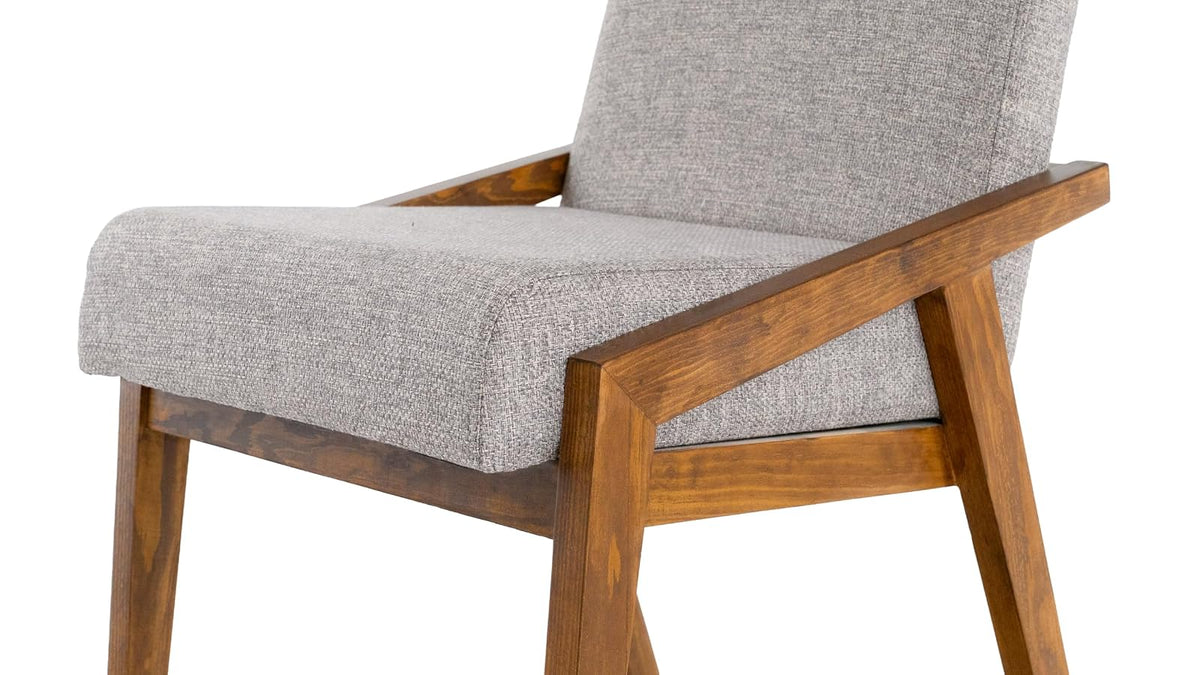 TUGOW Silla de Comedor Tapizada Color Gris y Nogal - Madera de Pino y Tapíz