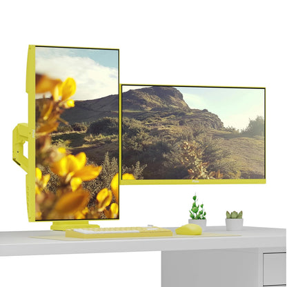 PIXIO PS1D Wave - Soporte de computadora para Monitor Dual Amarillo - Se Adapta a monitores de hasta 32 Pulgadas y hasta 20 Libras. Compatibilidad VESA y gestión de Cables integrada