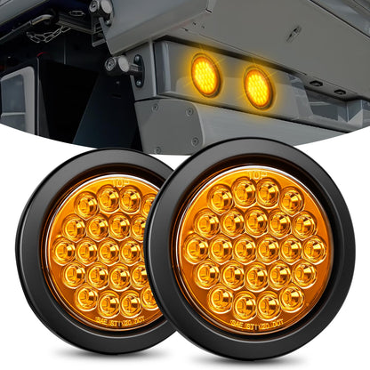 Nilight Luces Traseras Redondas LED 4 Pulgadas Freno e Intermitente - Ámbar 2pcs 24Led
