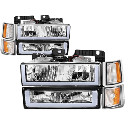 DNA Motoring HL-LB3-8P-C10-3G-CH-AM Juego de Faros LED DRL Estilo U + Señal + Esquinas para Chevy/GMC C/K 1500/2500 Suburban 1992-1999