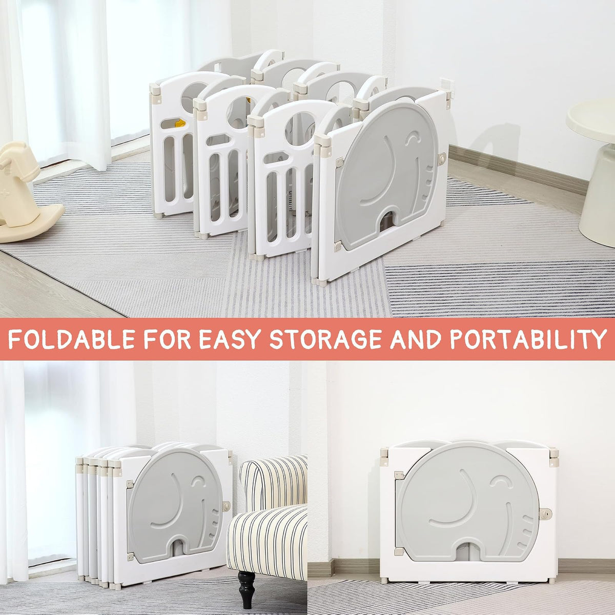 HAPPYMATY Baby Playpen, 18-Panel plegable Play Pen para bebés y niños pequeños Cerca para bebé con panel de juego Sensorial, Forma ajustable Centro de juego de actividad, Portátil y de montaje