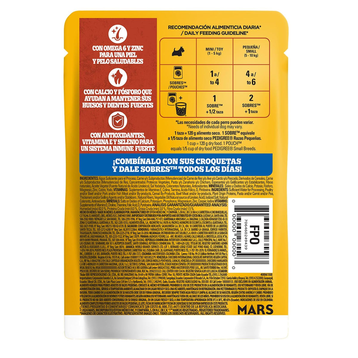 Pedigree - Sobres para Perro, Raza Pequeña, Sabor Res en Filetes, con Ingredientes Naturales, Proteínas y Fibra, 24 Sobres, 100g c/u