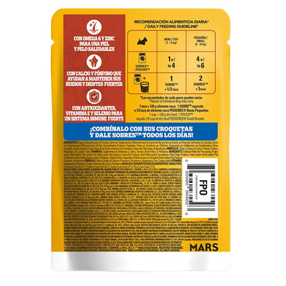 Pedigree - Sobres para Perro, Raza Pequeña, Sabor Res en Filetes, con Ingredientes Naturales, Proteínas y Fibra, 24 Sobres, 100g c/u