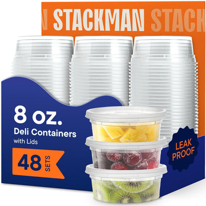 Stack Man Contenedores Desechables de Plástico con Tapa Hermética, 48 Piezas - 0.22 kg