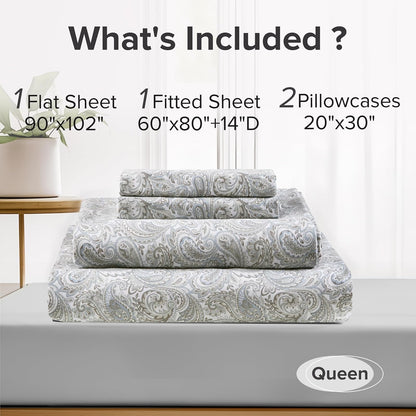Comfort Spaces - Sábanas de algodón 100% tamaño Queen, Transpirables, naturalmente Frescas, sábanas de algodón Suave con Bolsillo elástico de 14 Pulgadas, se Adapta a colchones de hasta 16 Pulgadas,