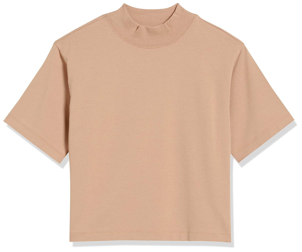 The Drop Adeline Playera Holgada Para Mujer de Manga Corta, Cuello Alto y Hombros Caídos