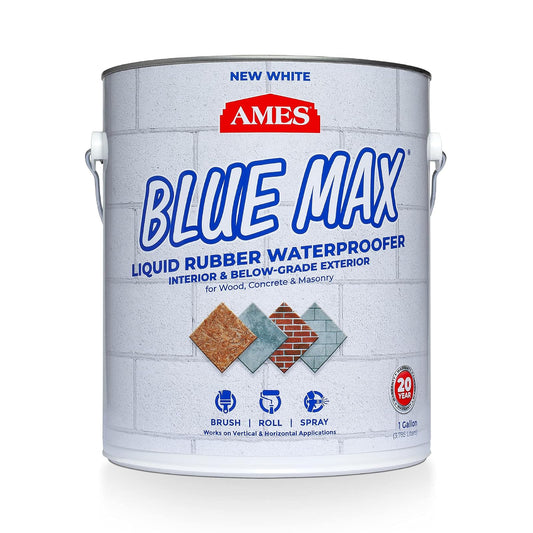 AMES Blue Max White - Impermeabilizante de goma líquida, 1 gal | Impermeabilización flexible de goma líquida (interior y exterior) para hormigón, mampostería, madera, metal y mucho más.