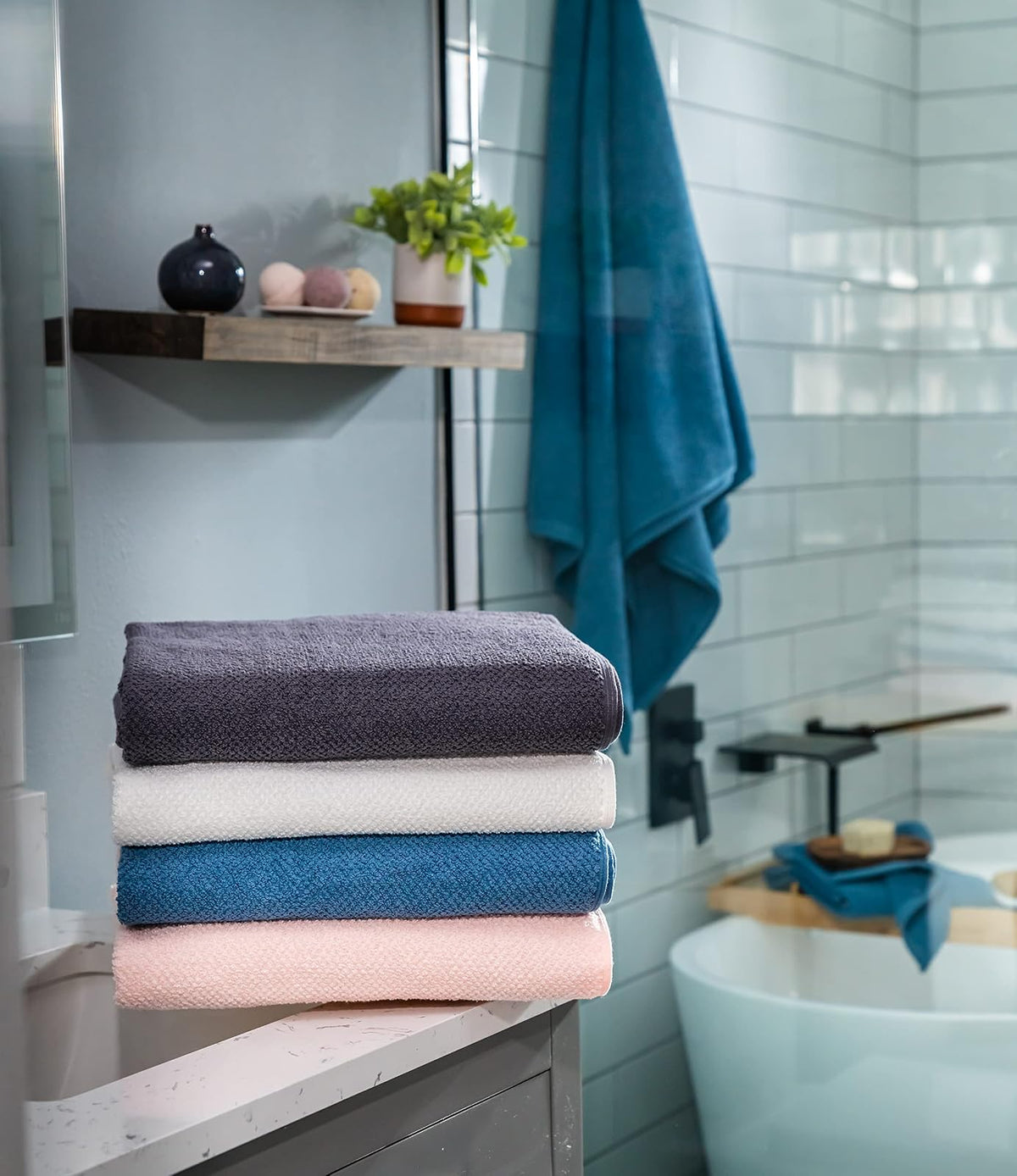SIMPLI-MAGIC 79449 Toallas de baño texturizadas con Palomitas de maíz, Paquete de 4, Gris