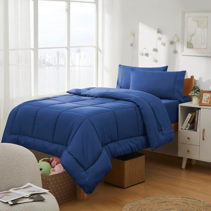Sweet Home Collection recámara Room Essentials - Juego de edredón de 5 Piezas para Cama Individual en una Bolsa para Estudiantes universitarios, niños y niñas, Individual, Color Azul Real