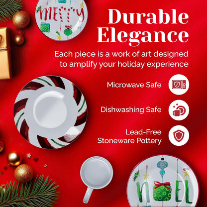 American Atelier 7216-16-RB Ornaments - Vajilla navideña (10,5 x 10,5 cm), color verde y rojo