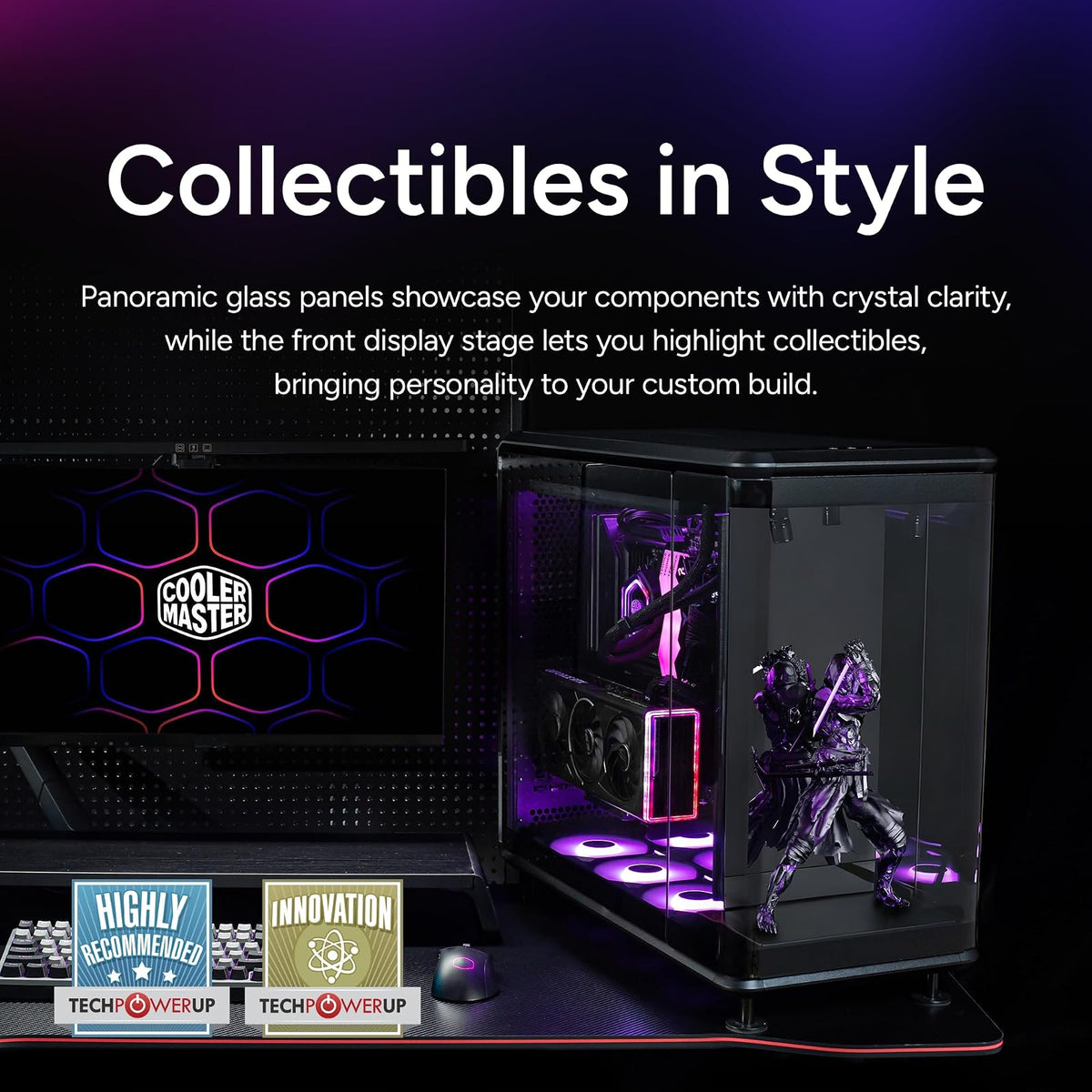 Cooler Master MasterFrame 360 Panorama Open-Frame ATX Funda para PC, vidrio templado panorámico de 3 lados, GPU Max de 430 mm, soporte de radiador de 360 mm, PCIe 5.0, soporta ventiladores de hasta 12