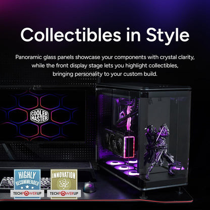 Cooler Master MasterFrame 360 Panorama Open-Frame ATX Funda para PC, vidrio templado panorámico de 3 lados, GPU Max de 430 mm, soporte de radiador de 360 mm, PCIe 5.0, soporta ventiladores de hasta 12