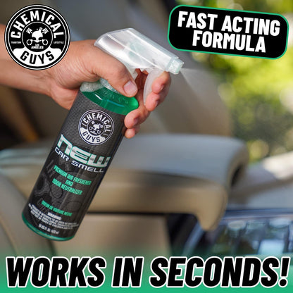 Chemical Guys New Car Smell Ambientador y Eliminador de Olores Premium, Aroma Duradero, Ideal para Automóviles, Camiones, Todoterrenos, Autocaravanas y Más, 2 x 473 ml
