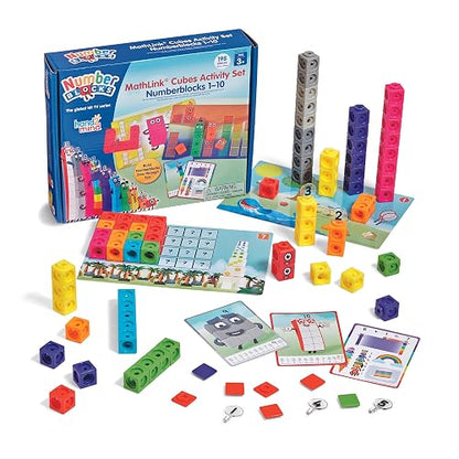 Hand2mind MathLink Cubes Numberblocks 1-10 Juego de Actividades, Actividades de Aprendizaje Preescolar, Bloques de construcción para niños, Contadores de matemáticas, Juguetes educativos