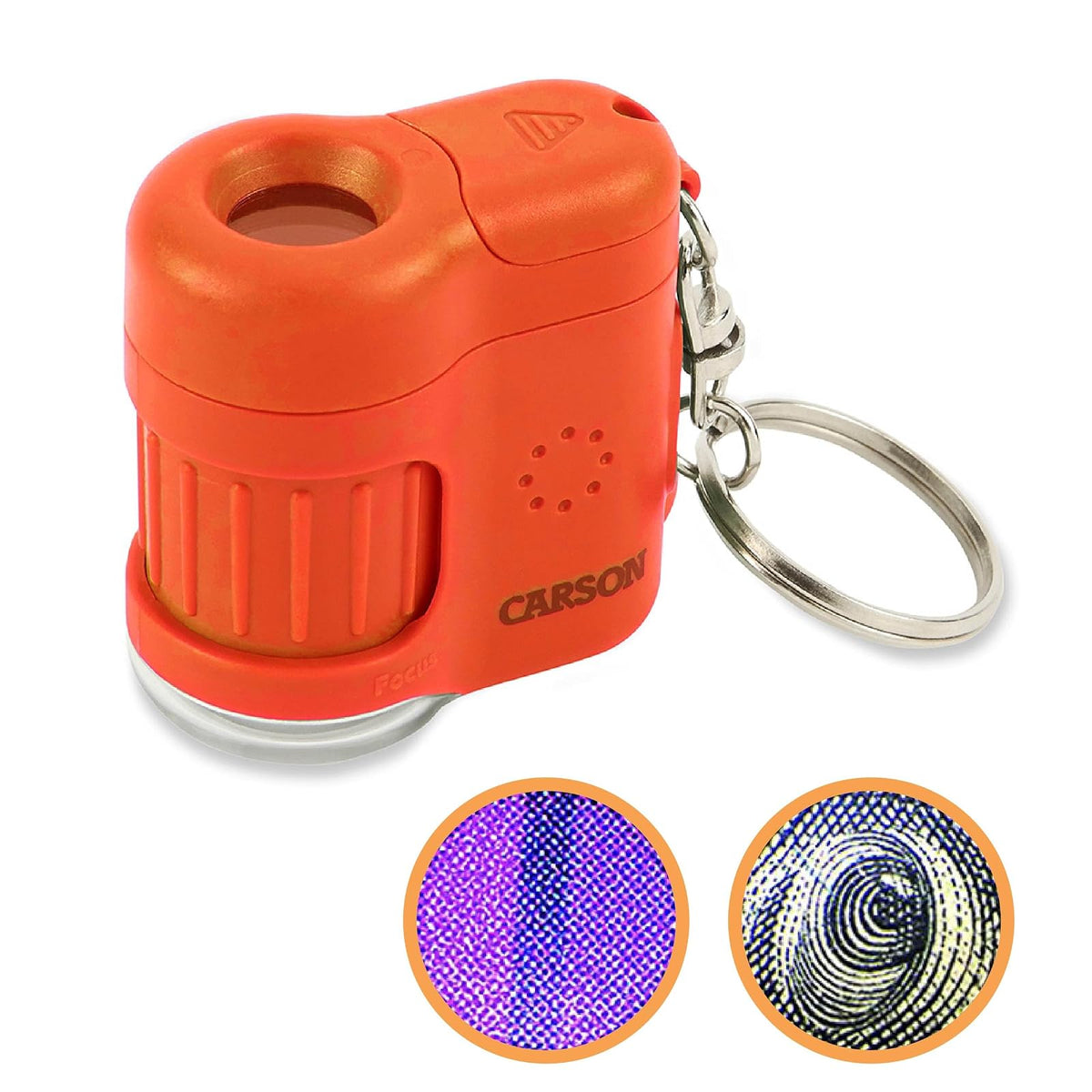 Carson MicroMini Microscopio de Bolsillo 20x con Luz LED y UV - Naranja