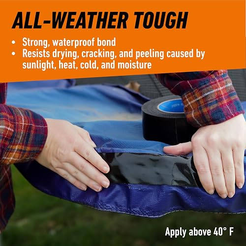 Gorilla Cinta adhesiva impermeable para todo tipo de clima, resistente a los rayos UV y a la temperatura, 1.9 pulgadas x 25 yardas, color negro (paquete de 1)