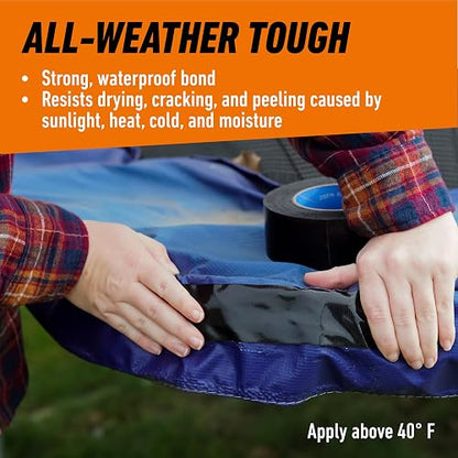 Gorilla Cinta adhesiva impermeable para todo tipo de clima, resistente a los rayos UV y a la temperatura, 1.9 pulgadas x 25 yardas, color negro (paquete de 1)