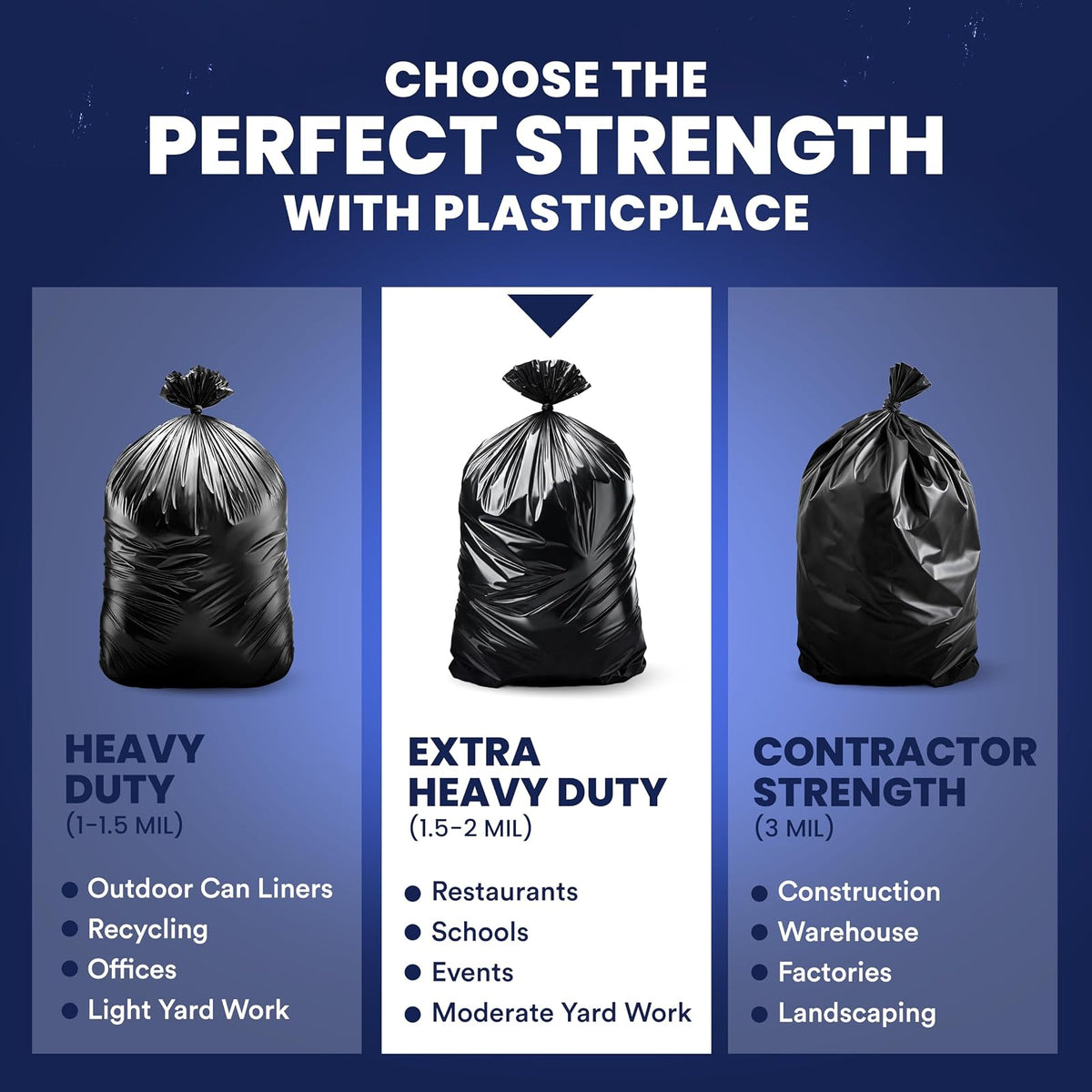 Aluf Plastics Plasticplace Bolsas de Basura de 55 a 60 galones │ 2.0 Mil │ Revestimientos Negros para Basura Resistentes │ 36 x 58 Pulgadas, 50 Unidades, Negro (Paquete de 1)