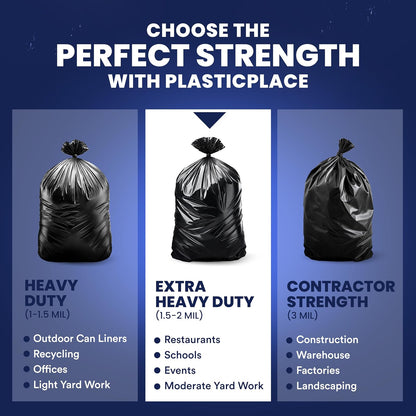 Aluf Plastics Plasticplace Bolsas de Basura de 55 a 60 galones │ 2.0 Mil │ Revestimientos Negros para Basura Resistentes │ 36 x 58 Pulgadas, 50 Unidades, Negro (Paquete de 1)